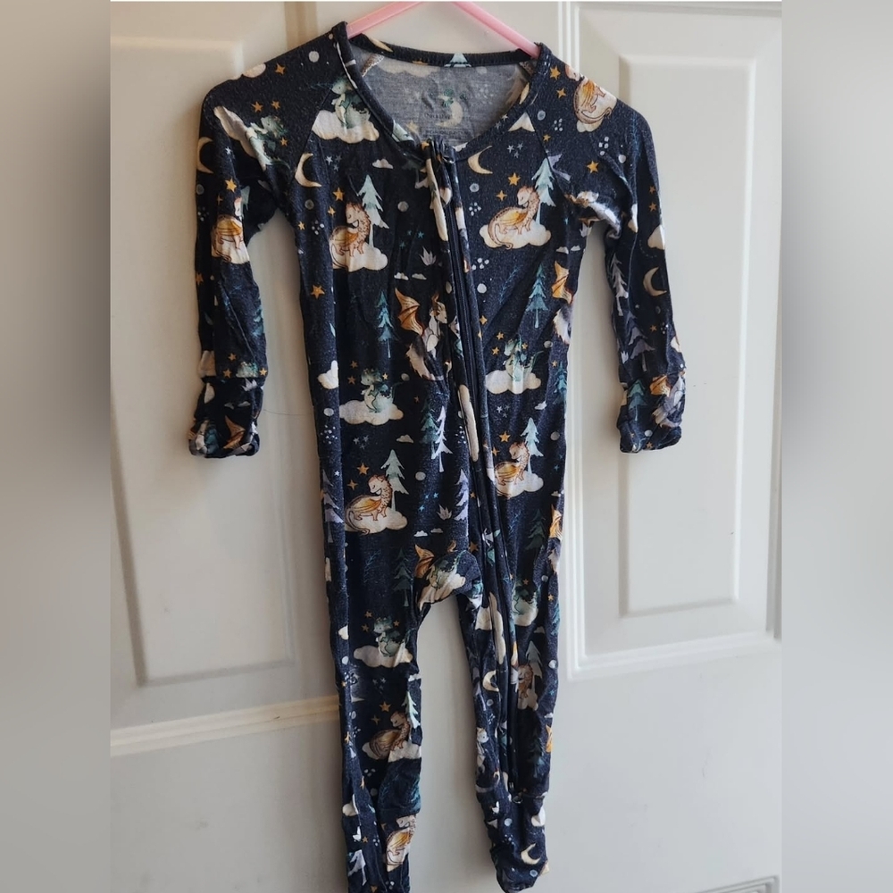Duck Duck Goose Bamboo Dragon Zippered Romper 3-6m